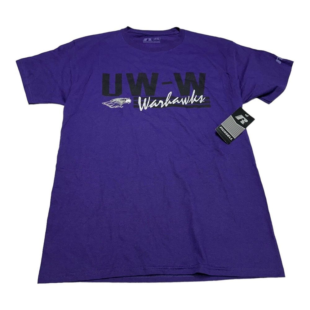 NWT Men's UW‎ Wisconsin Whitewater Warhawks Purple T-Shirt Russell Sz M 38-40